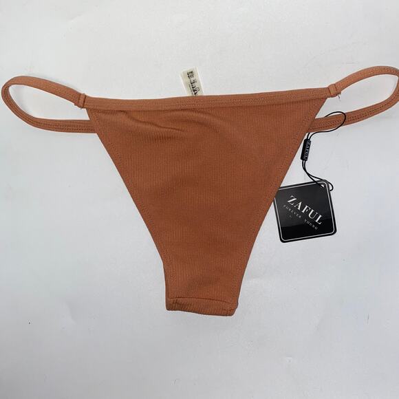 NWT Zaful Tan Brown Ribbed String Bikini Swim Bathing Suit Bottom Women's Large - Picture 6 of 6